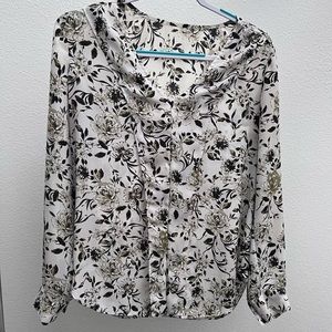 Cream blouse with green/brownish floral print